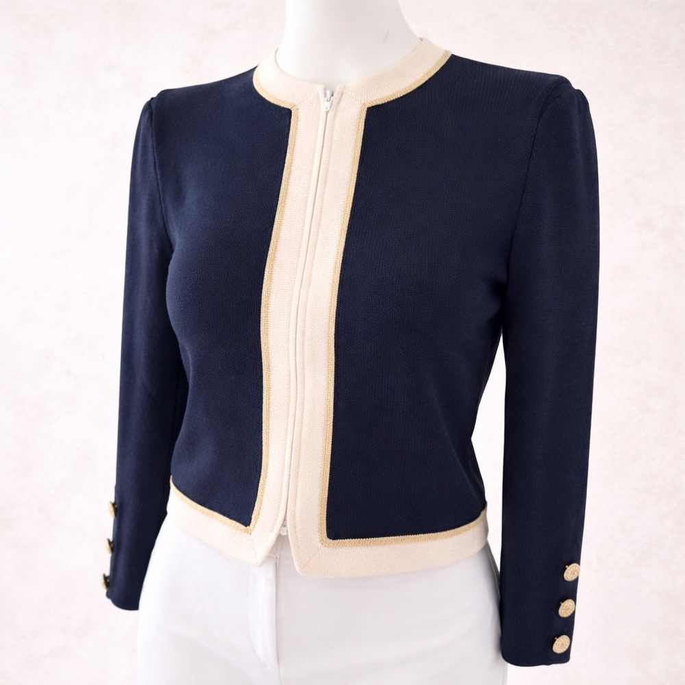 St. John Navy Jacket with Cream & Gold Trim
